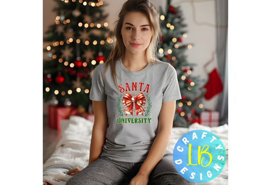 Santa University Christmas Unisex Jersey Long Sleeve Tee, Holiday Graphic Shirt, Bella Canva Tee, Festive Long Sleeve Top, Christmas Shirt