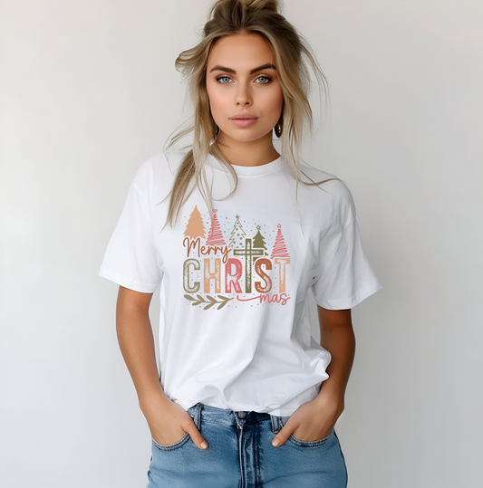 Merry Christmas Pink Graphic T-Shirt